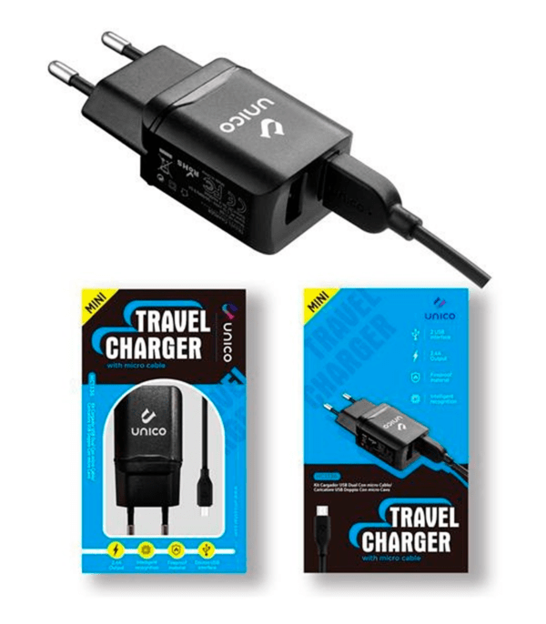 Cargador doble Micro USB de viaje con cable